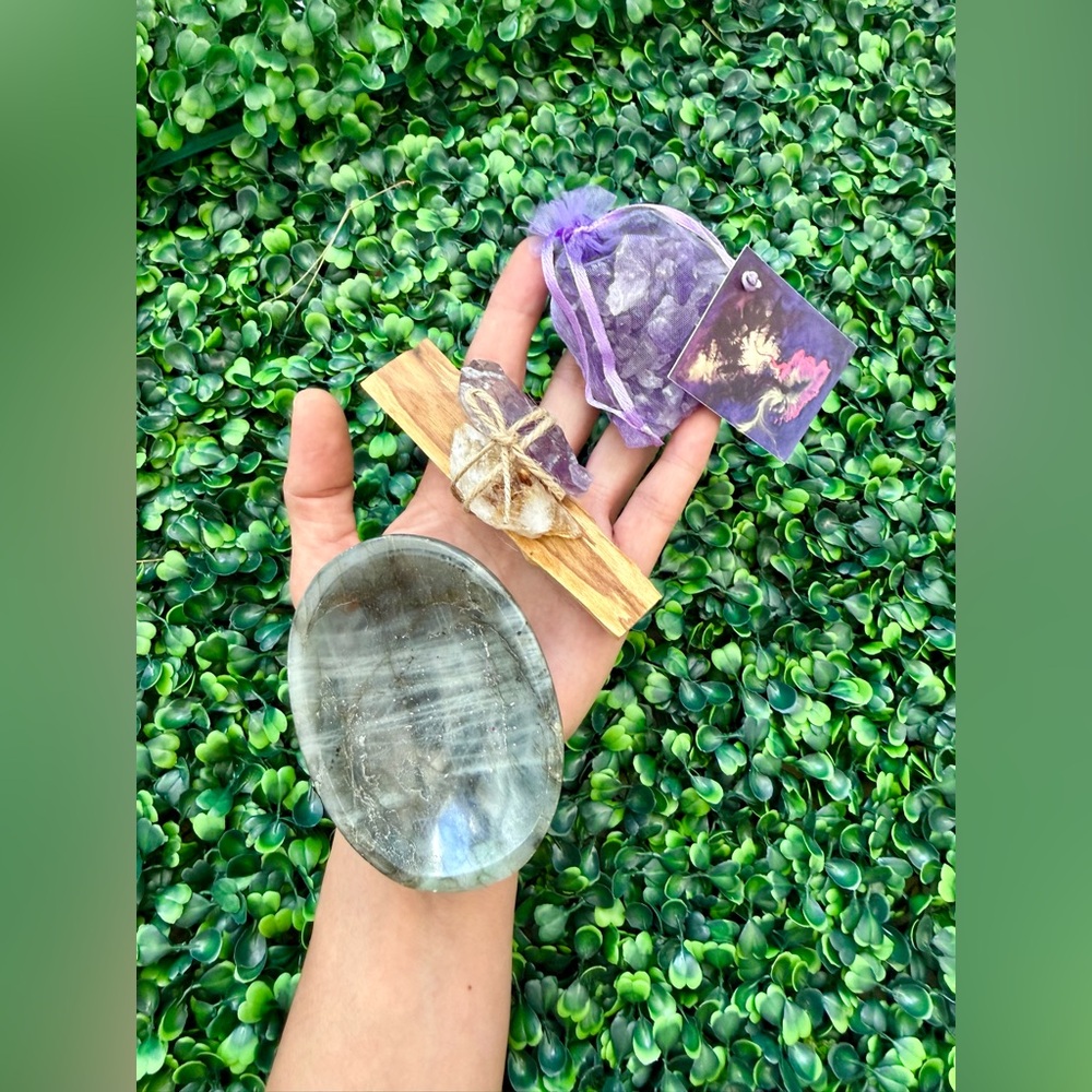 Labradorite Bowl Gift Set with Palo Santo, Amethyst & Citrine